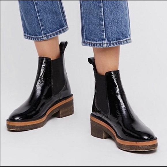 Heiress Black Patent Leather Chelsea Ankle Boots Platform Shoes Chunky Heel 41 - Picture 5 of 7